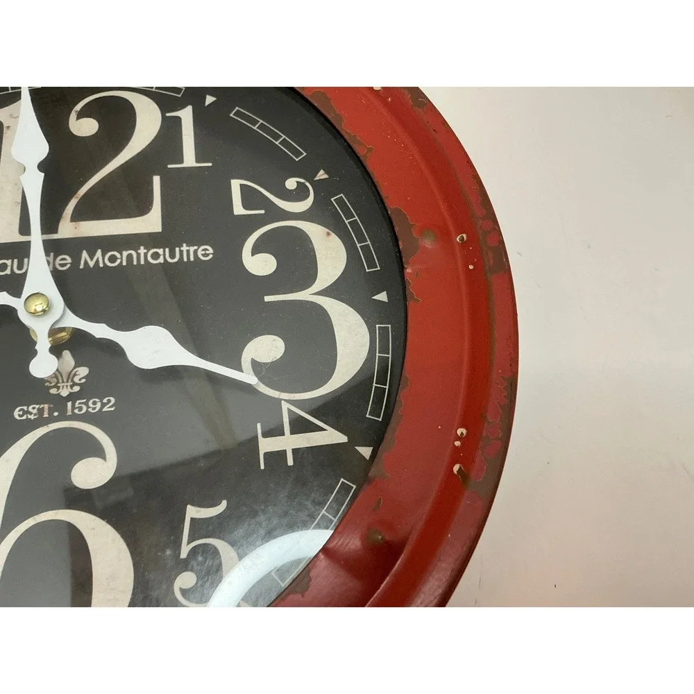 Chateau de Montautre Wall Clock Distressed Red Metal Industrial Farmhouse 12in
